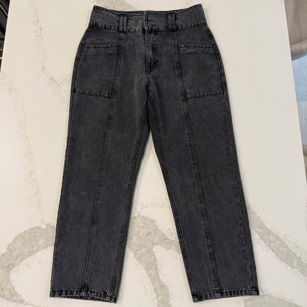 Forever 21 Front Seam Utility High Rise Mom Jeans Womens 29 Black Dark Wash Edgy